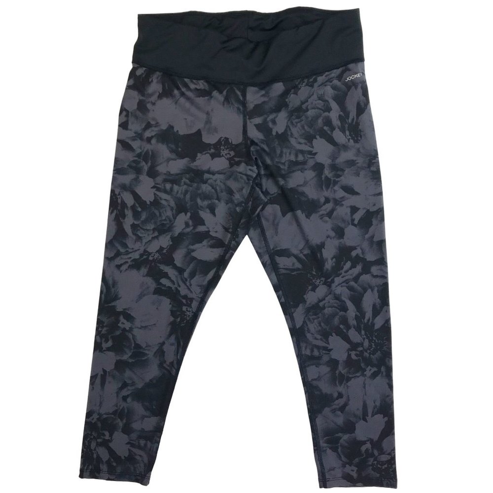 Jockey Womens Black Gray Floral Print Athletic Cropped Legging Size  M